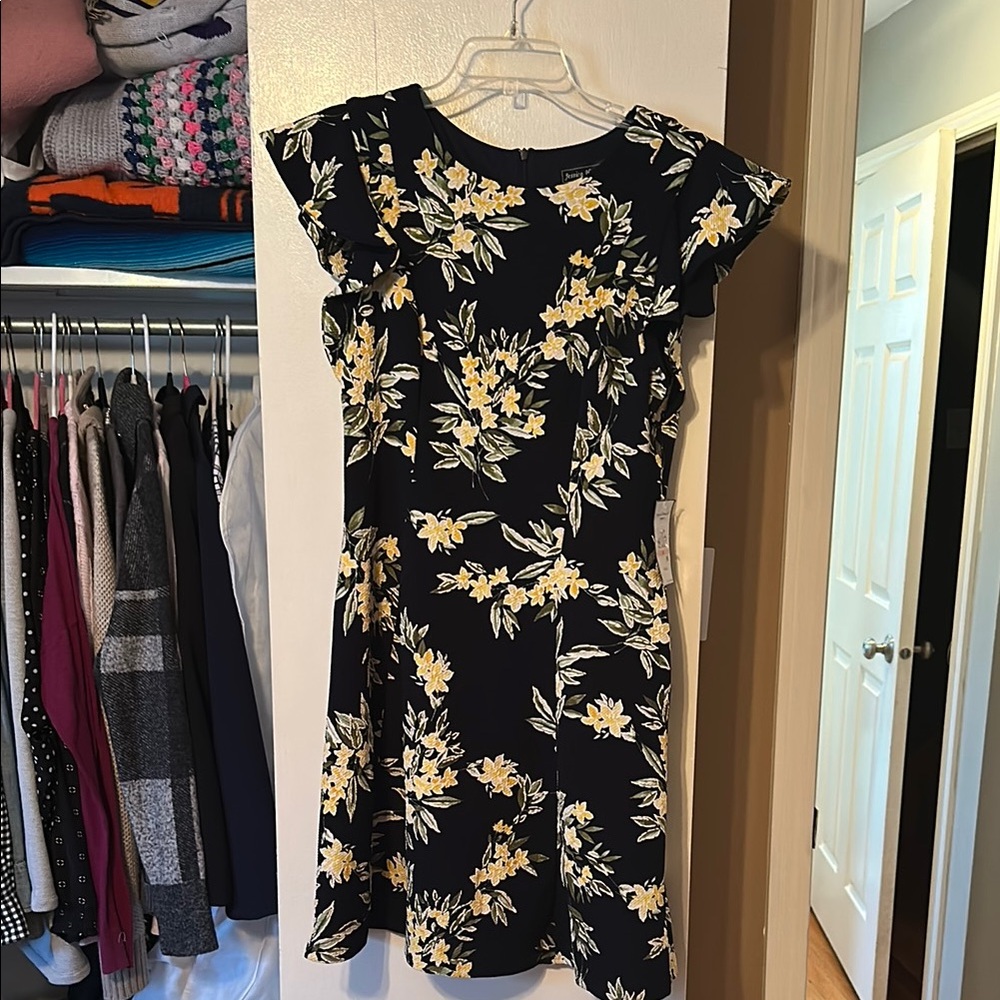 Jessica Howard Black Dress with Yellow Floral Design